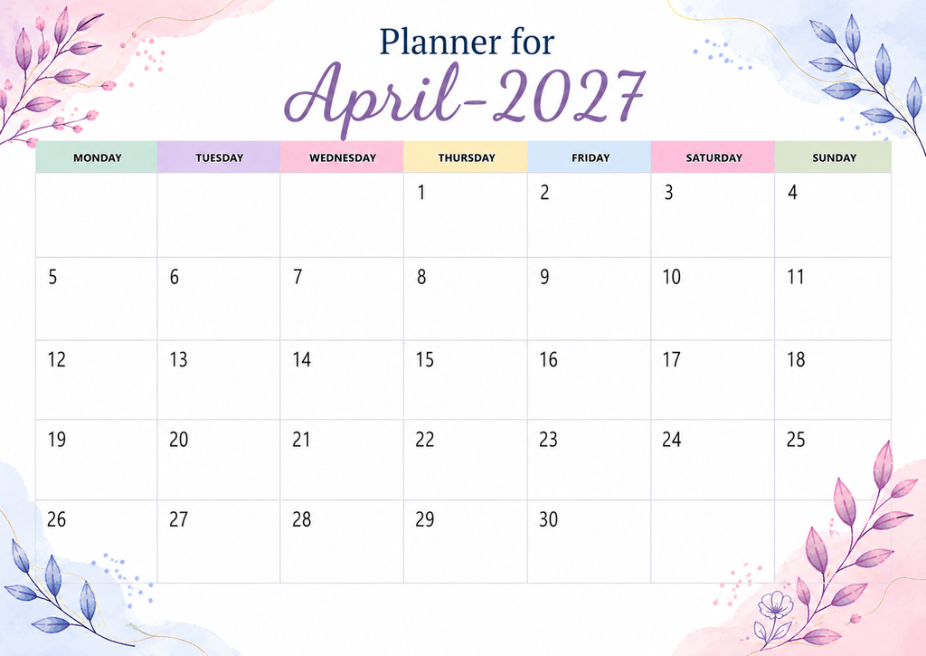Planner For April 2027