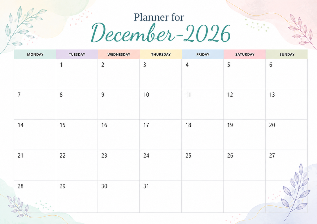Planner For December 2026