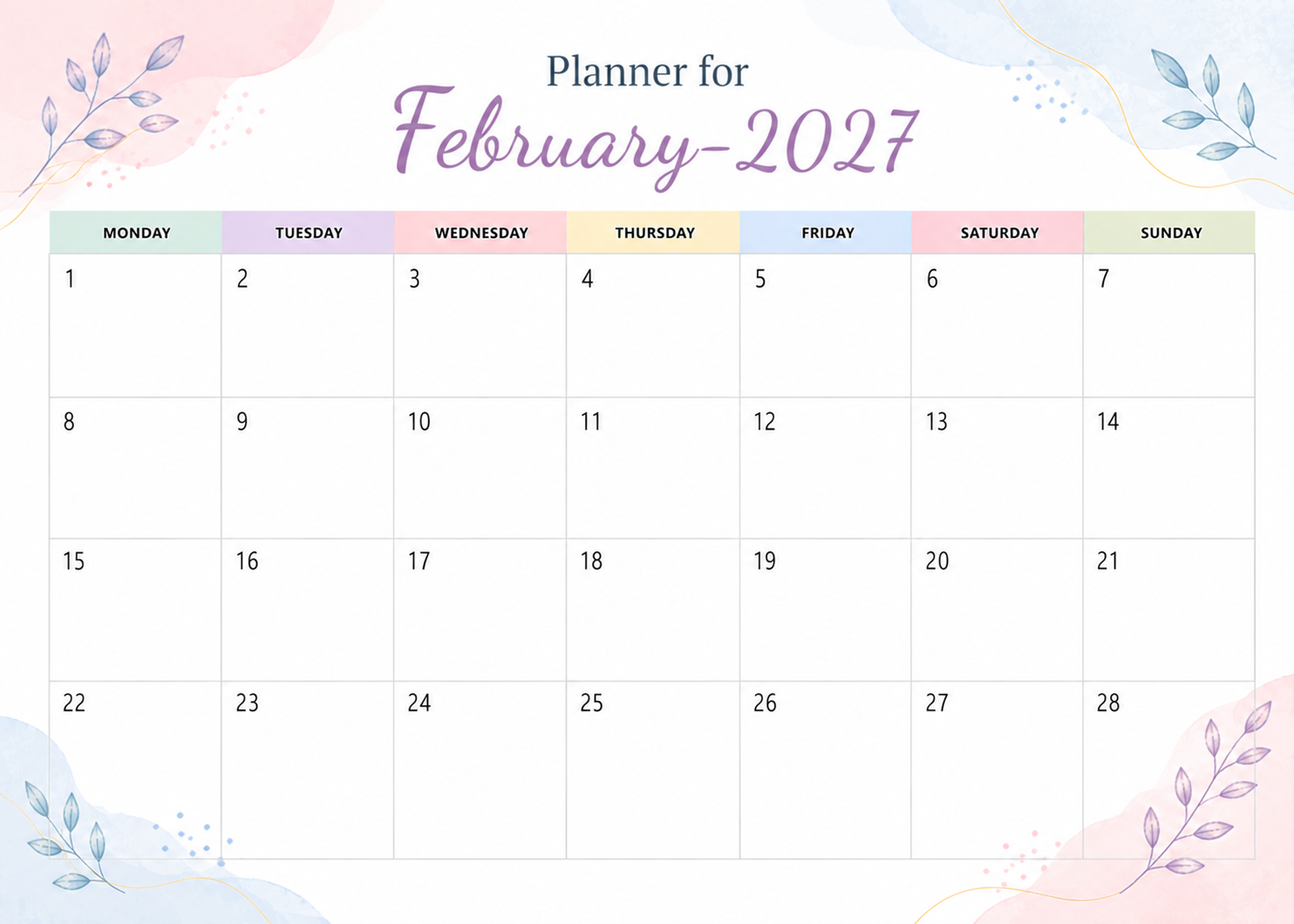 Planner For February 2027