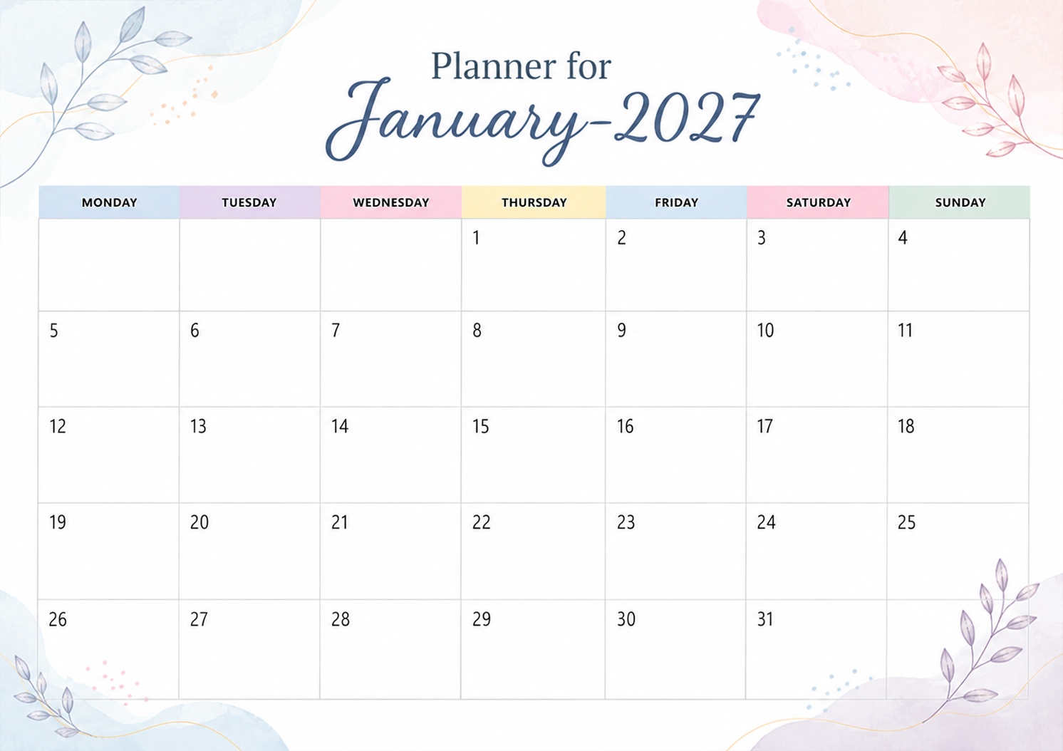 Planner For January 2027