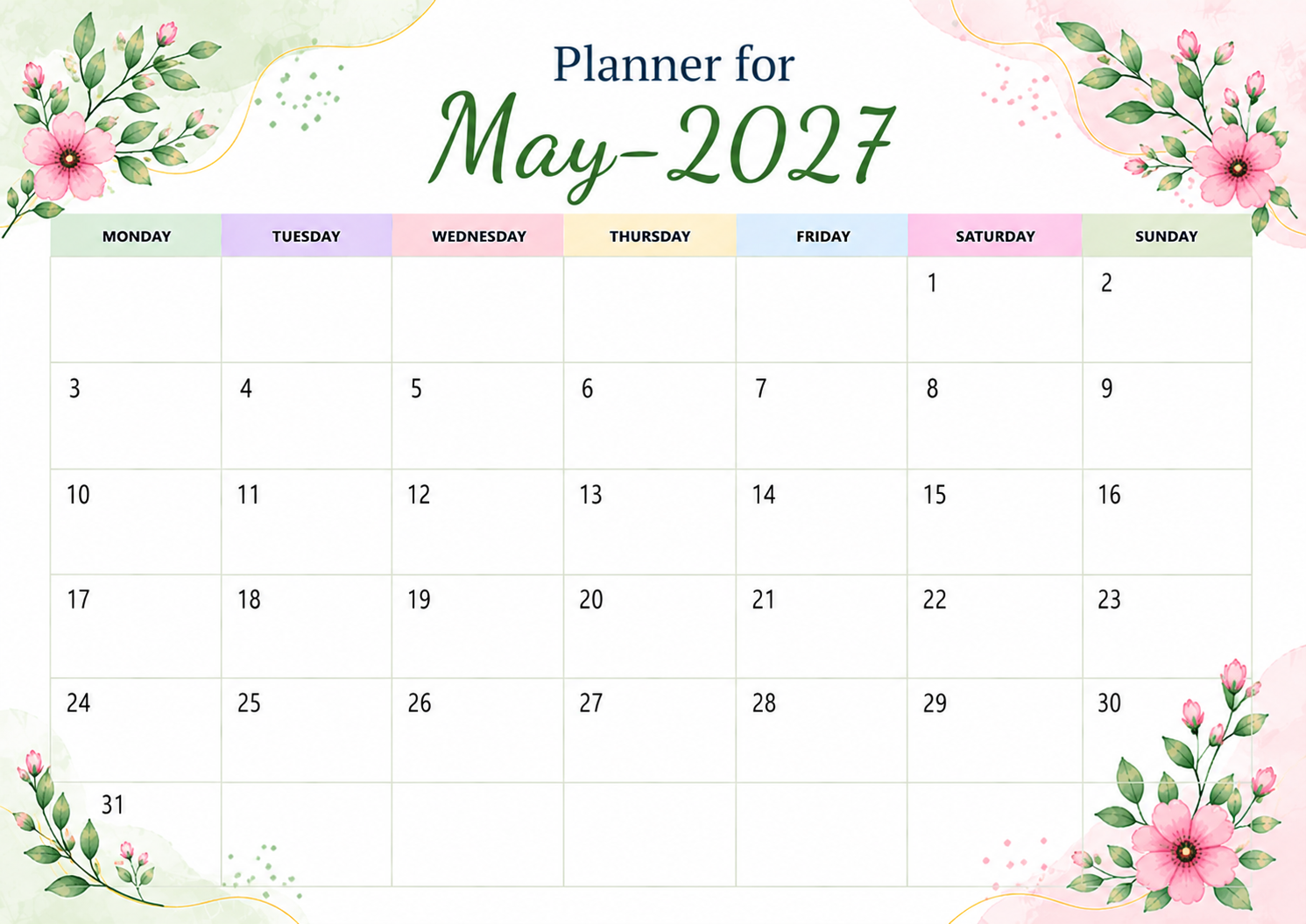 Planner For May 2027