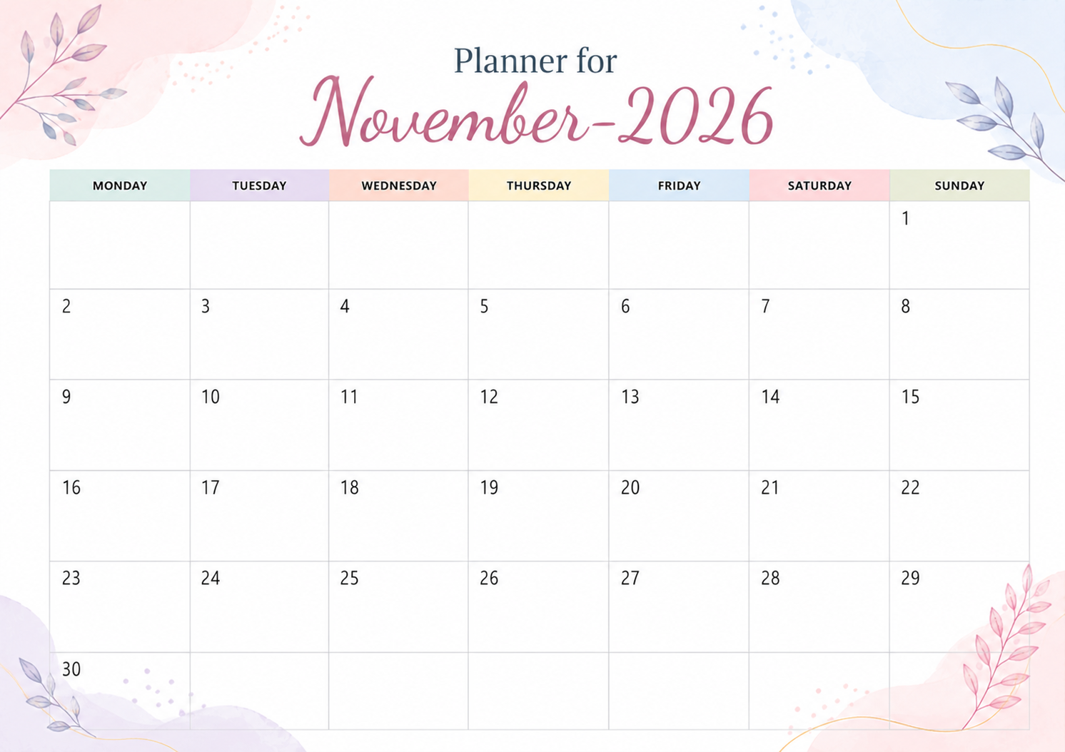 Planner For November 2026