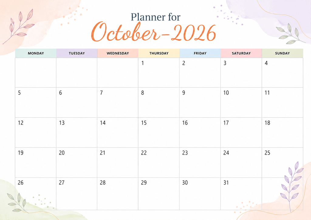 Planner For October 2026