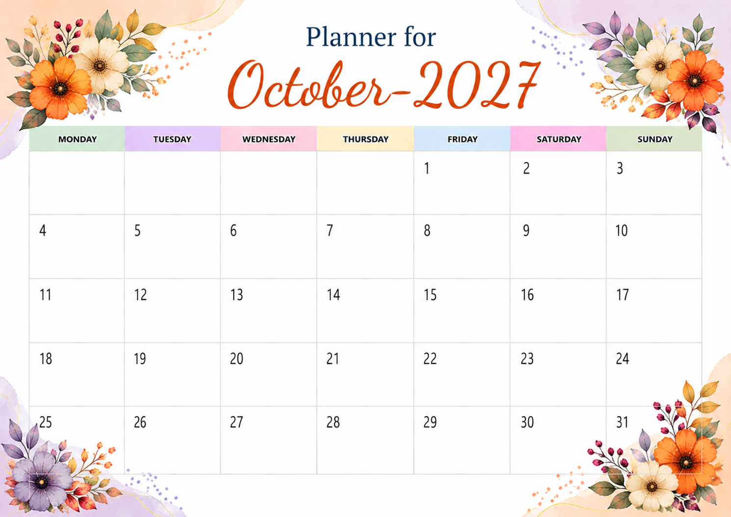 Planner For October 2027