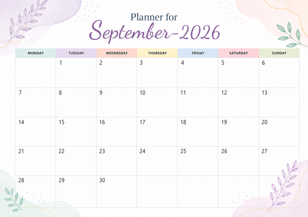 Planner For September 2026